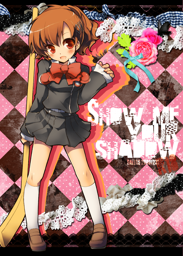 kamiyoshi rika, shiomi kotone, atlus, persona, persona 3, persona 3 portable, 1girl, blush, brown hair, female focus, red eyes, school uniform, short hair, skirt, socks, solo