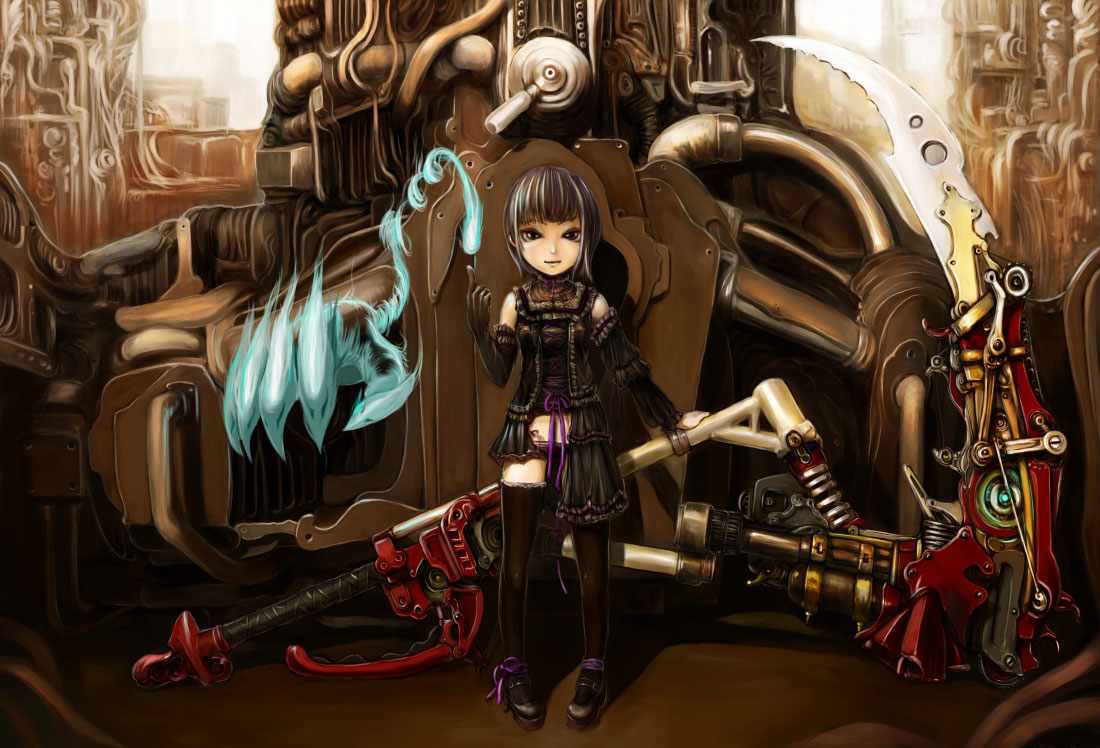 naoki (naoieo), original, black eyes, black hair, child, dress, elbow gloves, gloves, gothic lolita, lolita fashion, panties, short hair, solo, thighhighs, underwear