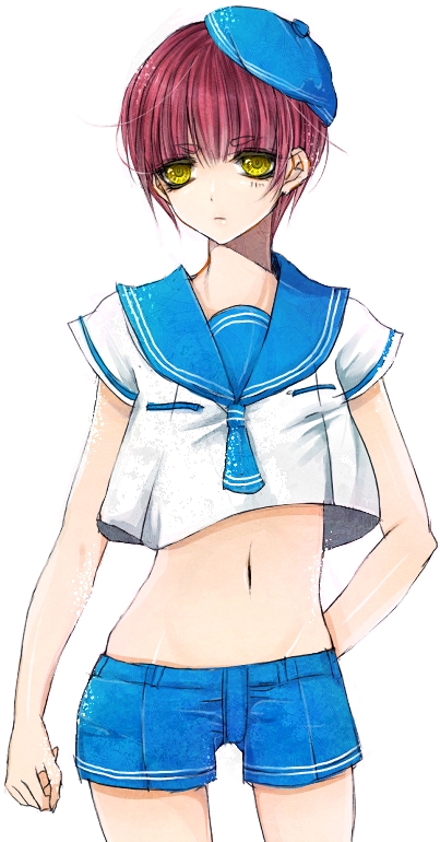 kudo raichi, raichi (quatsch), 1girl, female focus, red hair, short hair, solo, yellow eyes