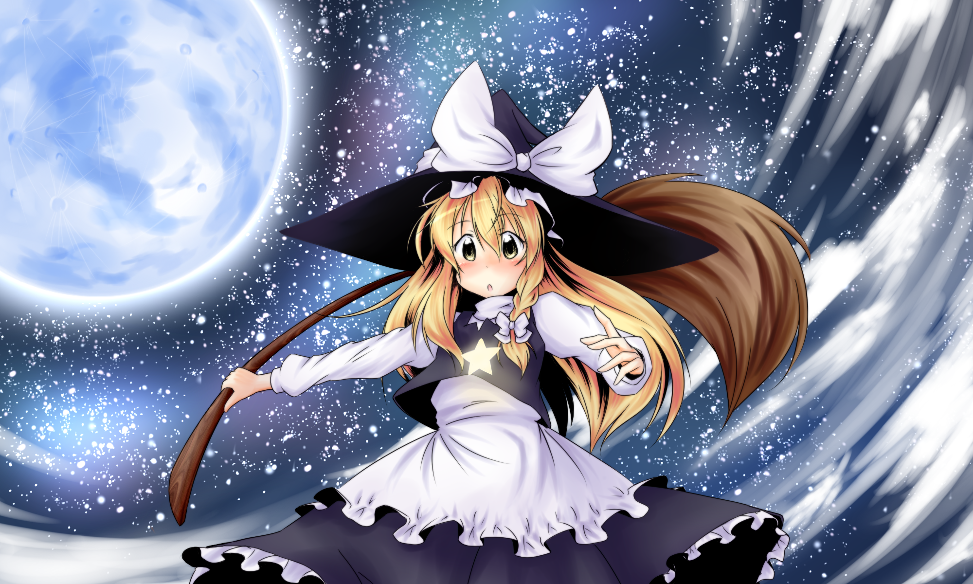 tobi (artist), tobi (nekomata homara), kirisame marisa, touhou, bad id, bad pixiv id, highres, 1girl, blonde hair, braid, broom, female focus, hat, long hair, solo, witch, witch hat, yellow eyes