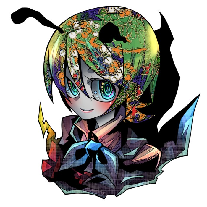 senmu (0107), wriggle nightbug, touhou, bad id, bad pixiv id, 1girl, antennae, cape, female focus, simple background, solo, white background