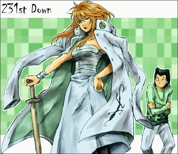 habashira rui, tsuyumine megu, eyeshield 21, 00s, bandages, blonde hair, sword, weapon