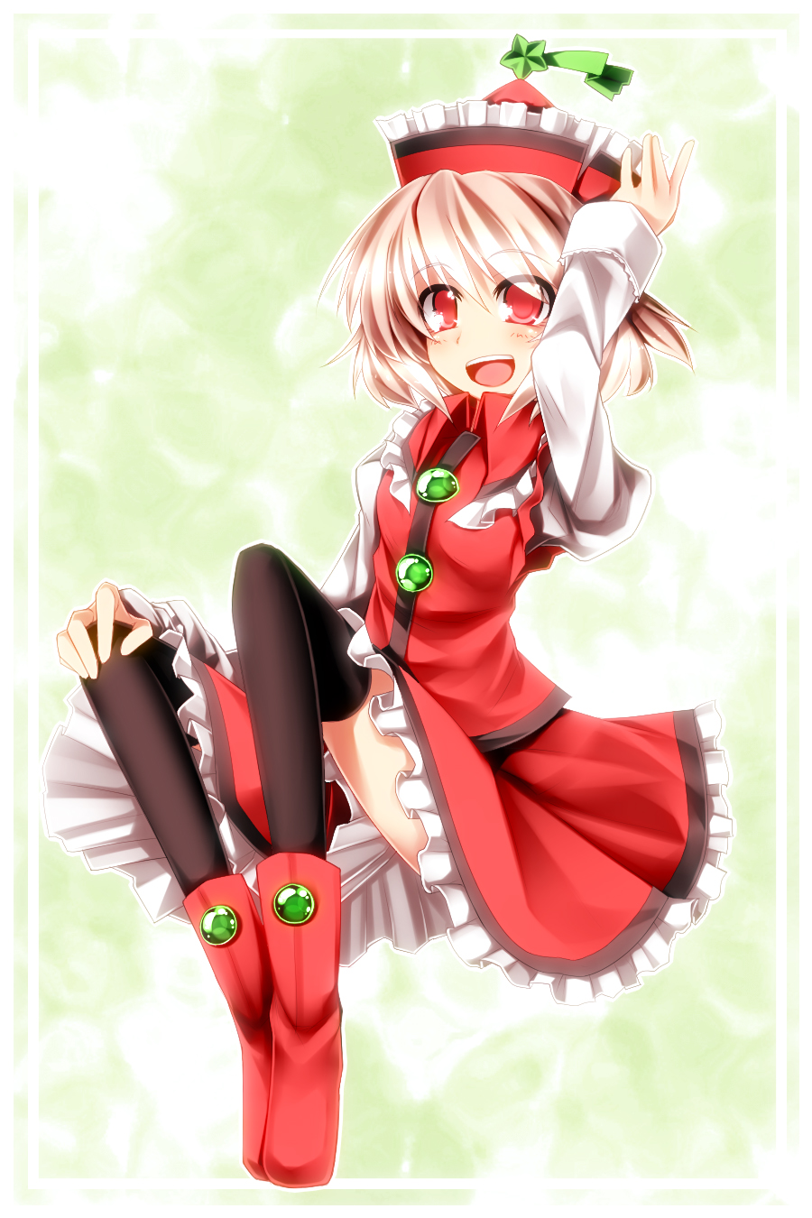 kazetto, lyrica prismriver, touhou, highres, 1girl, black thighhighs, brown hair, female focus, red eyes, solo, thighhighs