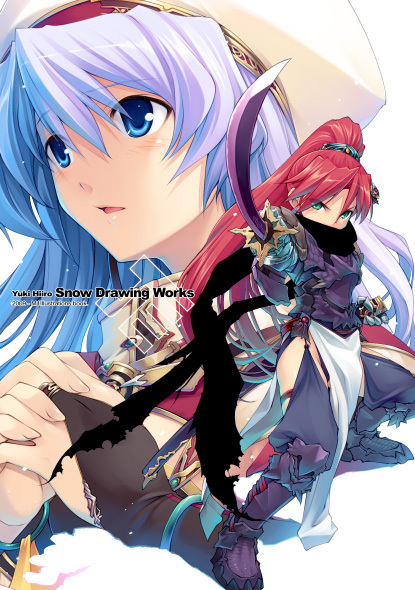 hiiro yuki, original, 2girls, fantasy, hat, multiple girls, ponytail, sword, weapon