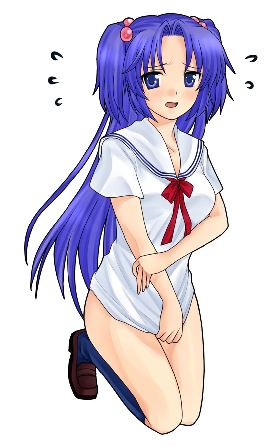 ichinose kotomi, clannad, tagme, 00s, blue hair, blush, legs, long hair