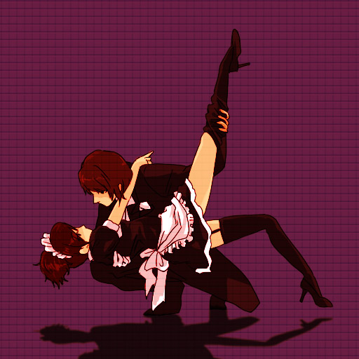 giricho, aragaki shinjirou, shiomi kotone, atlus, persona, persona 3, persona 3 portable, 1boy, 1girl, couple, dancing, hetero, maid, no headwear, thighhighs