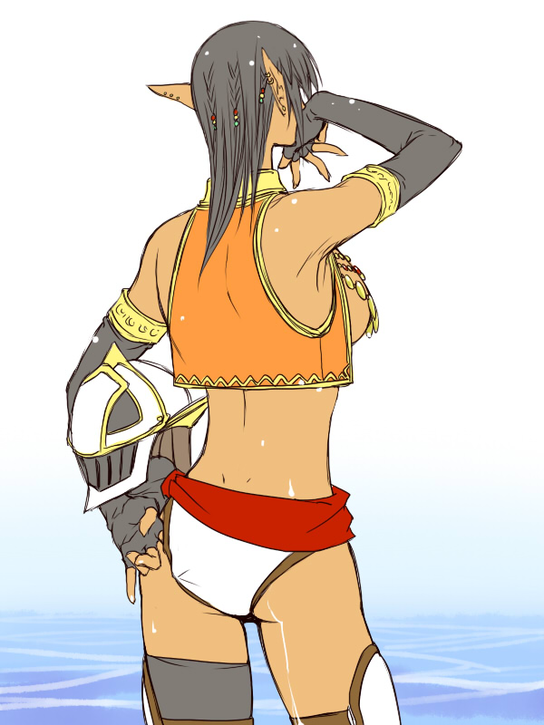esaka, elvaan, vaan (ff11), final fantasy, final fantasy xi, m.u.g.e.n, bad id, bad pixiv id, 00s, 1girl, breasts, dancer, dimples of venus, elf, female focus, genderswap, genderswap (mtf), helmet, large breasts, pointy ears, sideboob, solo, vaan (final fantasy xi)