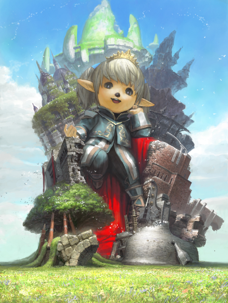 shantotto-sama, shantotto, final fantasy, final fantasy xi, bad id, bad pixiv id, 00s, 1girl, cloud, day, female focus, sitting, sky, solo, tarutaru, white hair