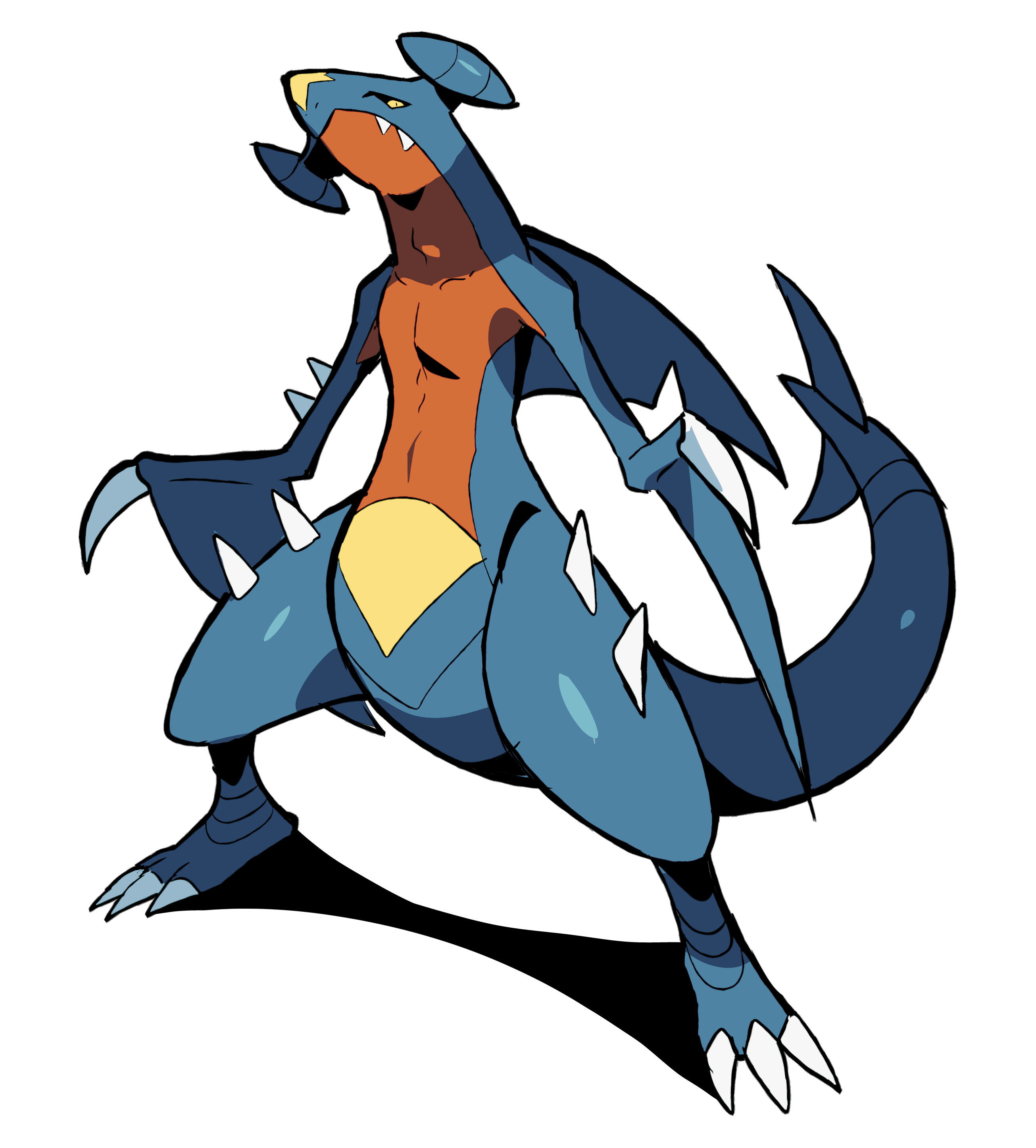 sach56000, garchomp, nintendo, pokemon, absurdres, highres, black sclera, claws, colored sclera, full body, gen 4 pokemon, no humans, pokemon (creature), pokemon focus, simple background, white background, yellow eyes