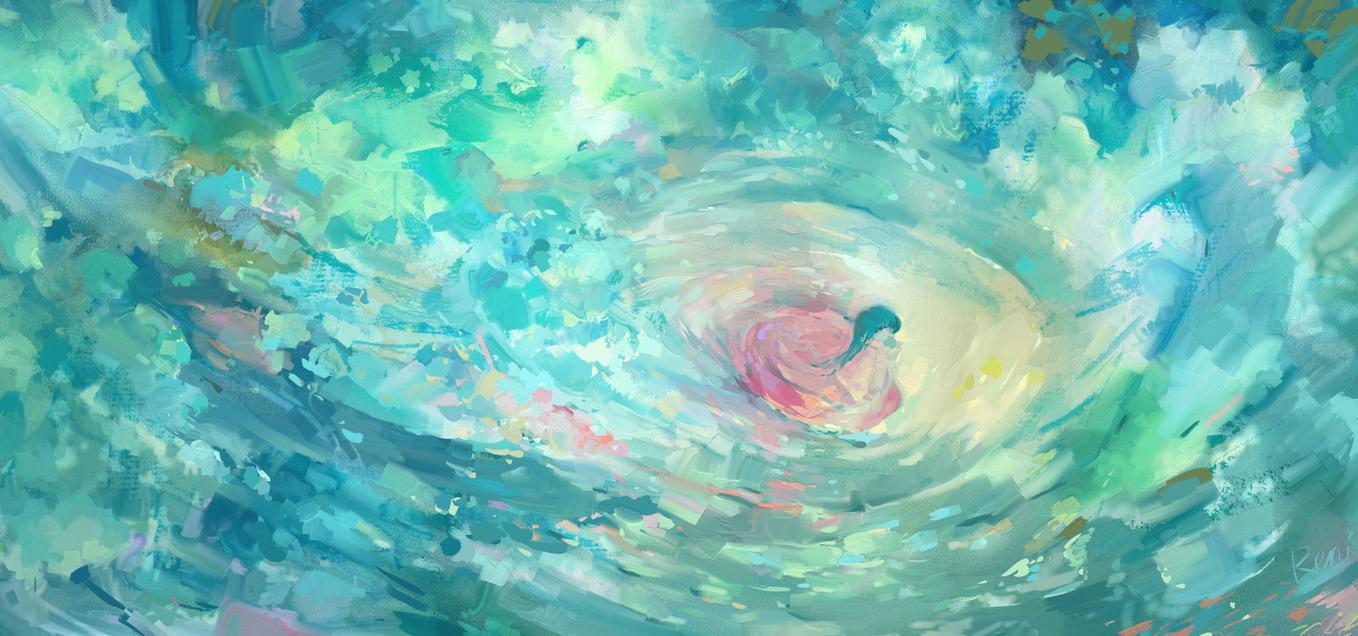 tsuuyakukan reni, houraisan kaguya, touhou, bad id, bad pixiv id, 1girl, abstract, female focus, from above, green hair, long hair, red hair, solo, very long hair