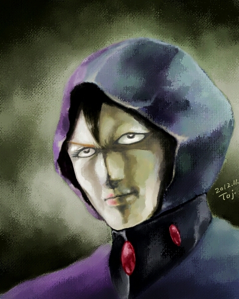 ayk-rs401i, baron ashura, gihren zabi, kycilia zabi, gundam, mazinger (series), mazinger z, mobile suit gundam, commentary request, 1other, 2012, baron ashura (cosplay), black hair, brother and sister, cosplay, fusion, gem, hood, hood up, jewelry, lipstick, makeup, neck ring, pale skin, portrait, purple robe, red gemstone, red lips, robe, short hair, siblings, split-color clothes, split-color skin, split theme, v-shaped eyebrows, widow's peak