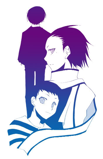 mochizuki ryouji, pharos, yuuki makoto (persona 3), atlus, persona, persona 3, 3boys, male focus, multiple boys, scarf, simple background