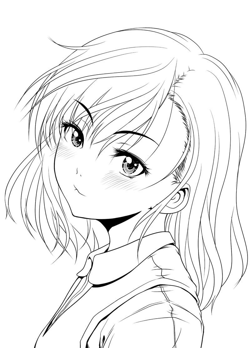 osuzu akiomi, misaka mikoto, toaru kagaku no railgun, toaru majutsu no index, eyebrows, 00s, 1girl, blush, collar, female focus, greyscale, head tilt, long sleeves, monochrome, simple background, solo, upper body, white background