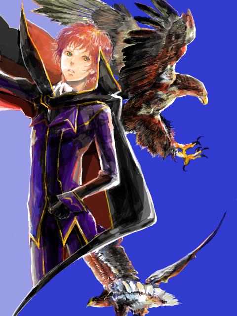 kururugi suzaku, zero (code geass), code geass, 00s, 1boy, bird, hawk
