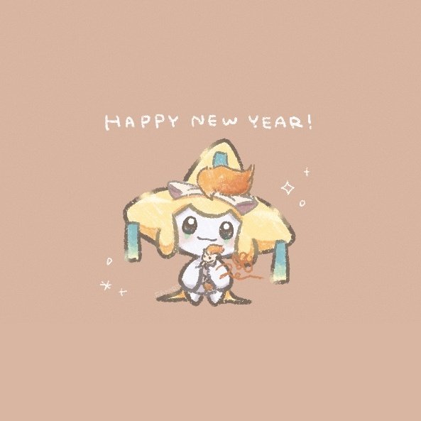 zenu (zinc pokemon), jirachi, ponyta, nintendo, pokemon, commentary, symbol-only commentary, black eyes, blush, chinese zodiac, colored skin, full body, gen 1 pokemon, gen 3 pokemon, headband, legendary pokemon, mythical pokemon, new year, no humans, pokemon (creature), simple background, smile, solo, standing, white skin, year of the horse