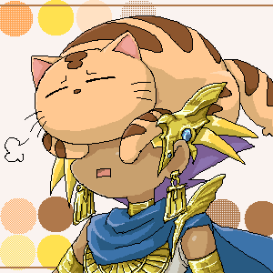 shiino, atem, pharaoh (cat), yu-gi-oh!, yu-gi-oh! duel monsters, lowres, 1boy, animal, animal on head, cat, cat on head, chibi, dark-skinned male, dark skin, male focus, name connection, object on head, oekaki, on head, solo, tan