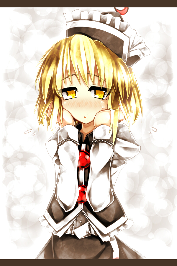 kazetto, lunasa prismriver, touhou, 1girl, blonde hair, blush, female focus, hat, solo, yellow eyes