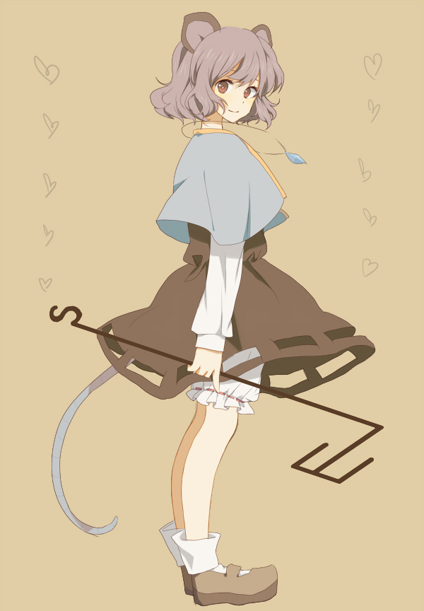 kutsushita, kutsushita (tokati r), nazrin, touhou, bad id, bad pixiv id, 1girl, animal ears, female focus, grey hair, jewelry, mouse ears, mouse tail, pendant, red eyes, short hair, solo, tail