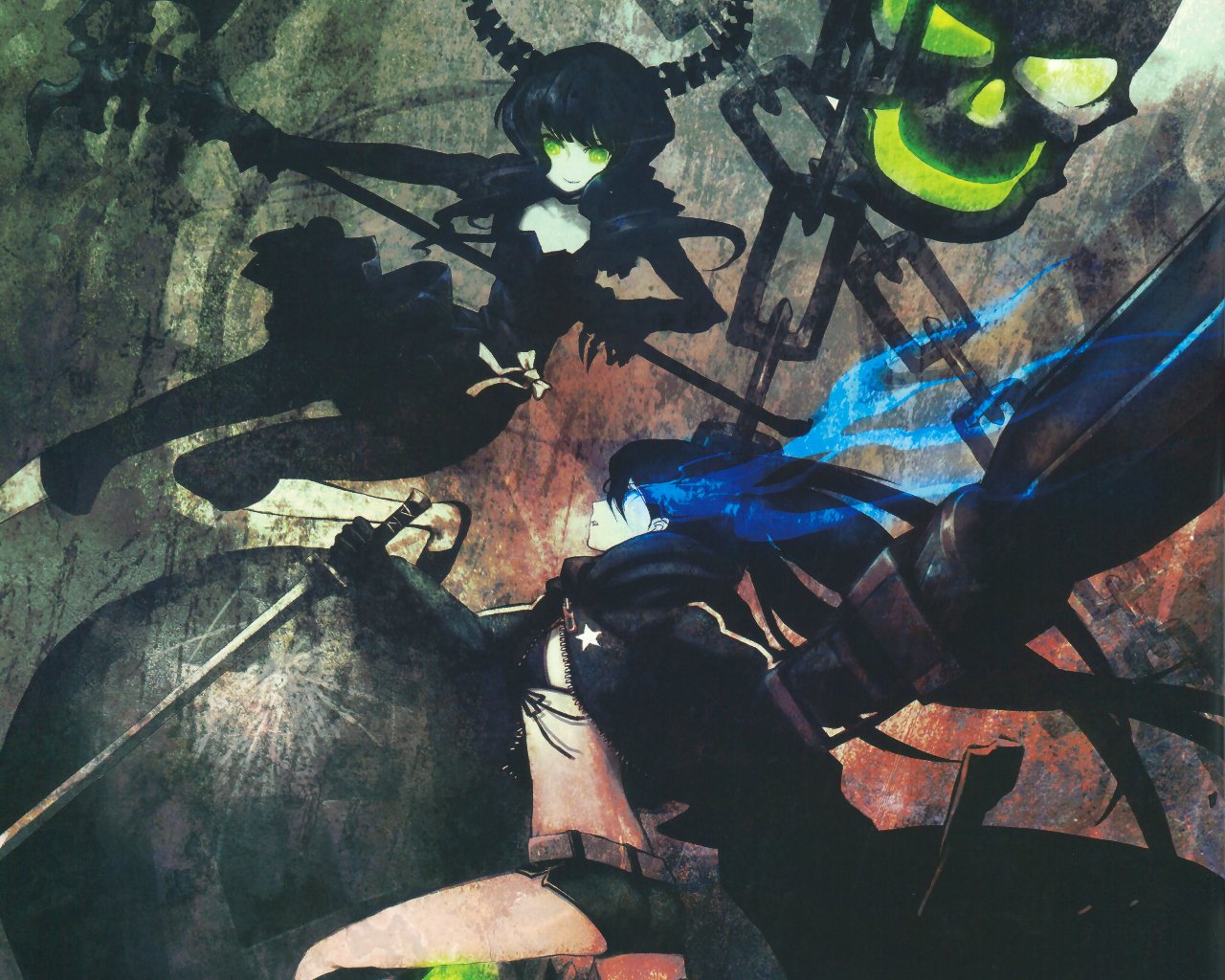 huke, black rock shooter (character), dead master, black rock shooter, tagme, 10s, 2girls, multiple girls