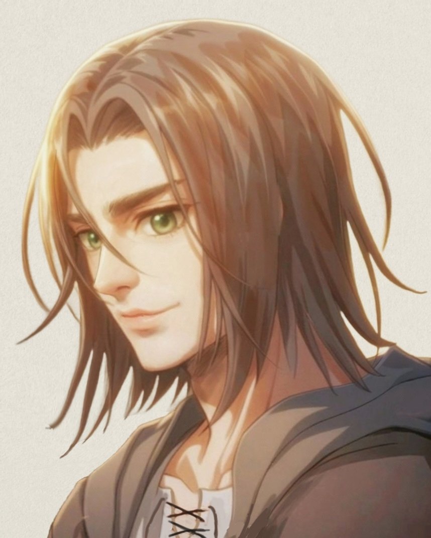 eren yeager, shingeki no kyojin, commentary, 1boy, black hoodie, brown hair, closed mouth, cross-laced clothes, cross-laced top, el31225, green eyes, grey background, hair between eyes, hair intakes, hood, hood down, hoodie, light smile, lips, male focus, medium hair, open clothes, open hoodie, parted bangs, solo, upper body