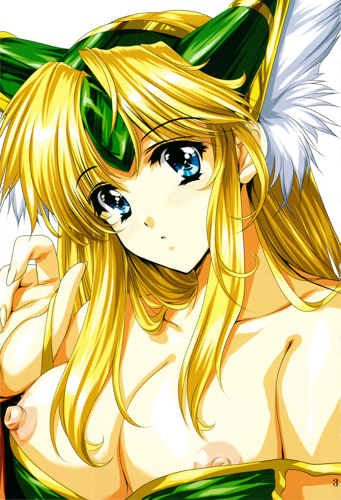 tamiya akito, riesz, seiken densetsu, seiken densetsu 3, highres, 1girl, blonde hair, blue eyes, breasts, cleavage, female focus, large breasts, solo