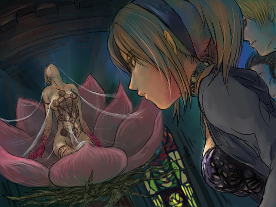 chikuana, koudelka (character), koudelka, brown hair, choker, flower, hairband, monster girl, plant, short hair