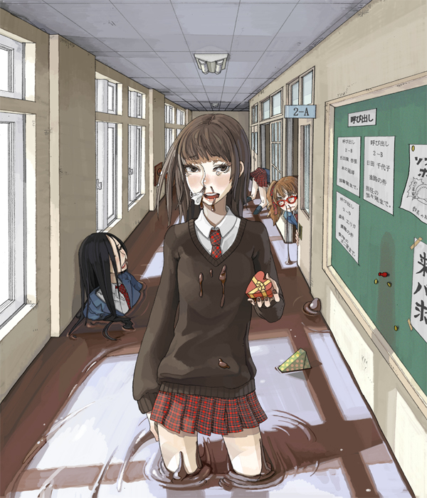 81, original, bad id, bad pixiv id, blood, chocolate, glasses, necktie, nosebleed, skirt, sweater, what
