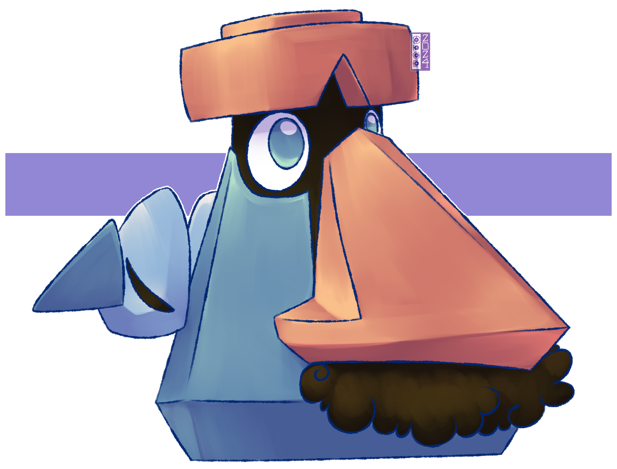 dualcosmog, probopass, nintendo, pokemon, commentary, highres, blue eyes, facial hair, full body, gen 4 pokemon, mustache, no humans, outline, pokemon (creature), pokemon focus, probopas, red nose, transparent background, white outline