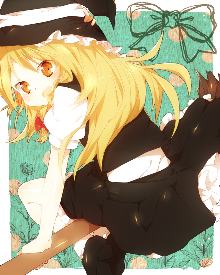 donacoo, yuuhi homare, kirisame marisa, touhou, bad id, bad pixiv id, 1girl, blonde hair, broom, female focus, hat, red eyes, solo, witch, witch hat, yellow eyes