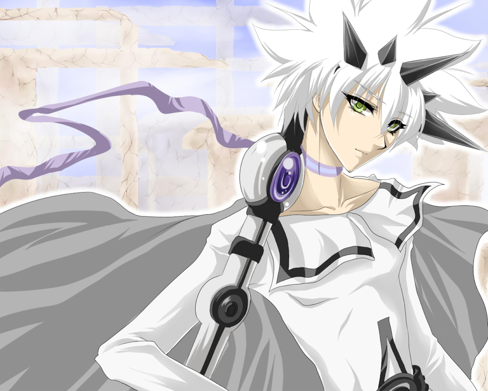 chona, shiroi kumo, final fantasy, final fantasy unlimited, bad id, bad pixiv id, 00s, 1boy, cape, green eyes, male focus, solo, sword, weapon, white hair