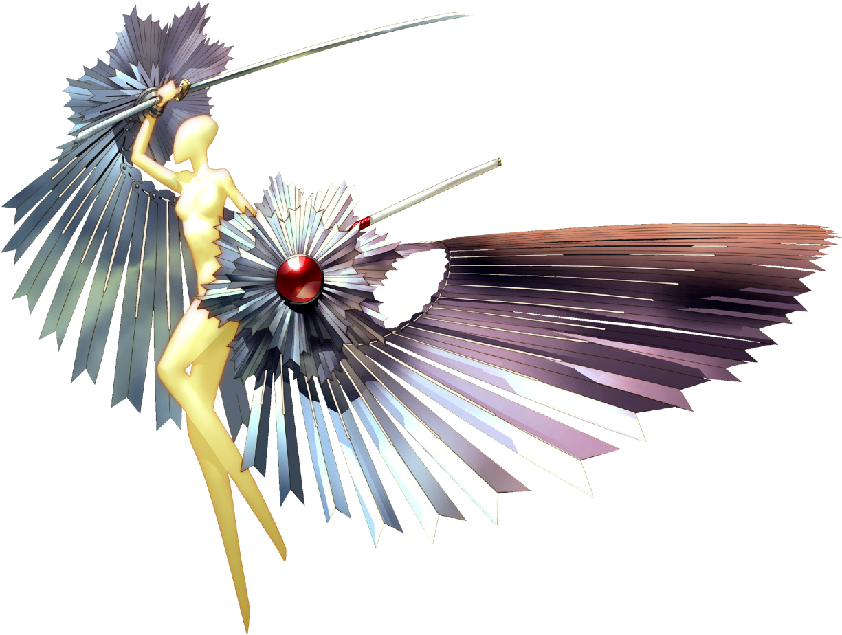 soejima shigenori, amaterasu (persona), persona, persona 4, official art, third-party source, 1girl, breasts, colored skin, faceless, faceless female, holding, holding sheath, holding sword, holding weapon, persona (summon), scabbard, sheath, simple background, solo, sword, transparent background, weapon, yellow skin