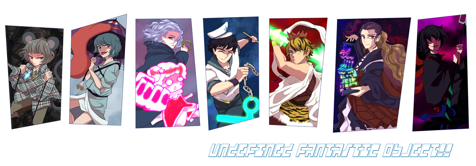 fu (mushibun), fu (pixiv), hijiri byakuren, houjuu nue, kumoi ichirin, murasa minamitsu, nazrin, tatara kogasa, toramaru shou, unzan, touhou, undefined fantastic object, highres, long image, wide image, 6+boys, 6+girls, animal ears, everyone, genderswap, genderswap (ftm), genderswap (mtf), heterochromia, karakasa obake, mouse ears, multiple boys, multiple girls, no headwear, sorcerer's sutra scroll, umbrella