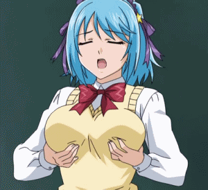 kurono kurumu, rosario+vampire, screencap, animated, animated gif, lowres, 00s, breasts, demon girl, grabbing another's breast, grabbing own breast, groping, school uniform