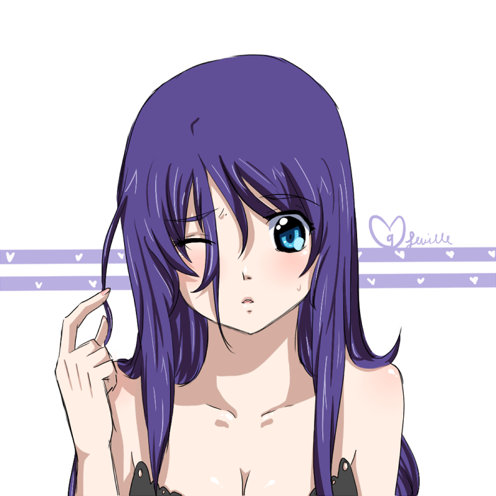 geegee, q-feuille, kiddy girl-and, kiddy grade, bad id, bad pixiv id, 00s, blue eyes, hair over one eye, long hair, purple hair, solo