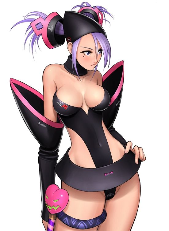 artist request, character request, source request, breasts, collar, detached sleeves, mole, purple eyes, purple hair, twintails