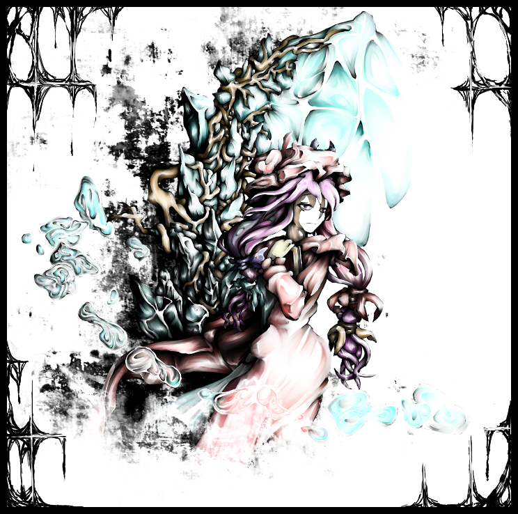 fujinohara akihira, patchouli knowledge, touhou, bad id, bad pixiv id, 1girl, female focus, hat, long hair, purple hair, solo