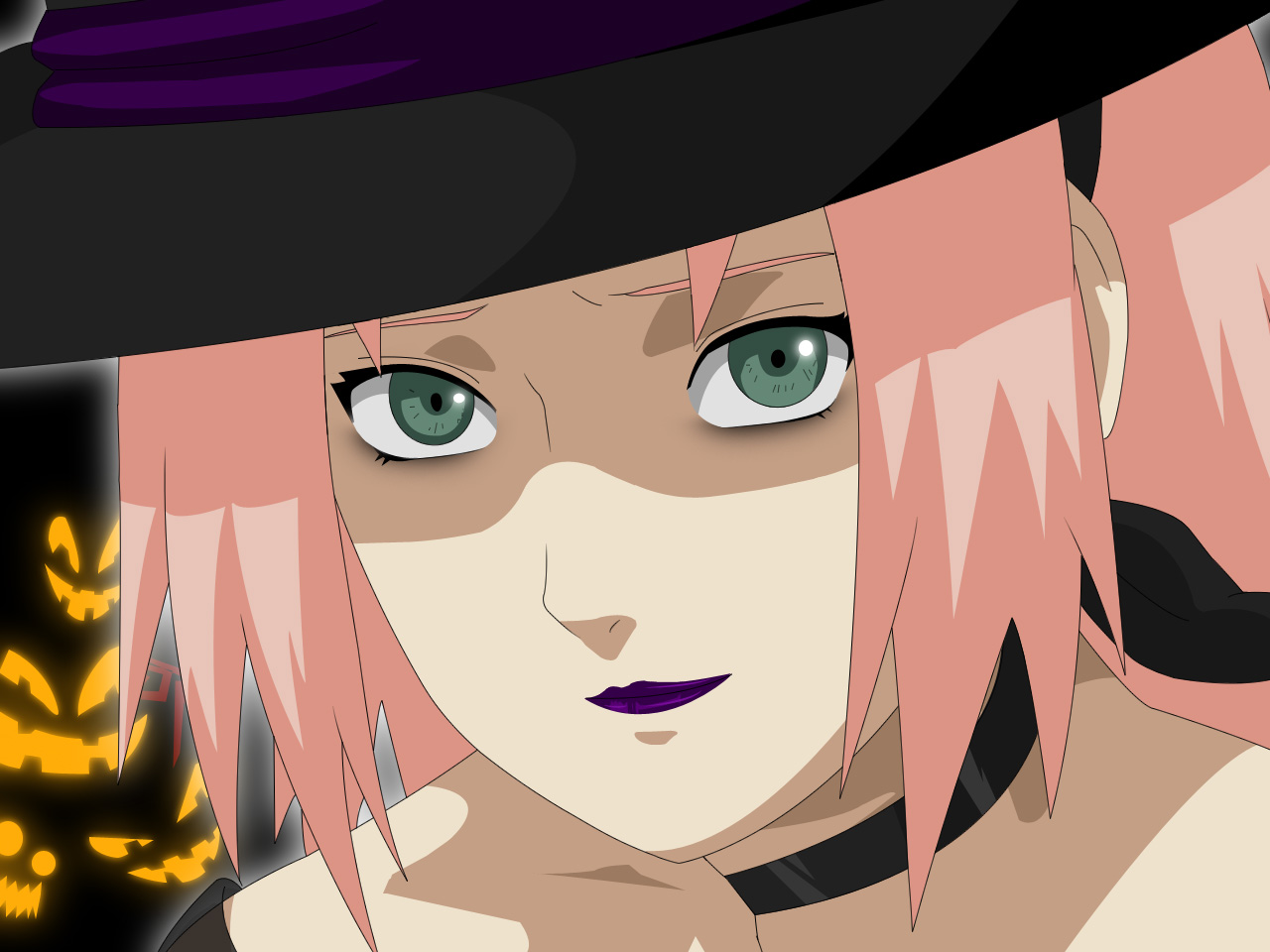 stiky finkaz, haruno sakura, naruto (classic), naruto (series), tagme, halloween, hat, witch hat