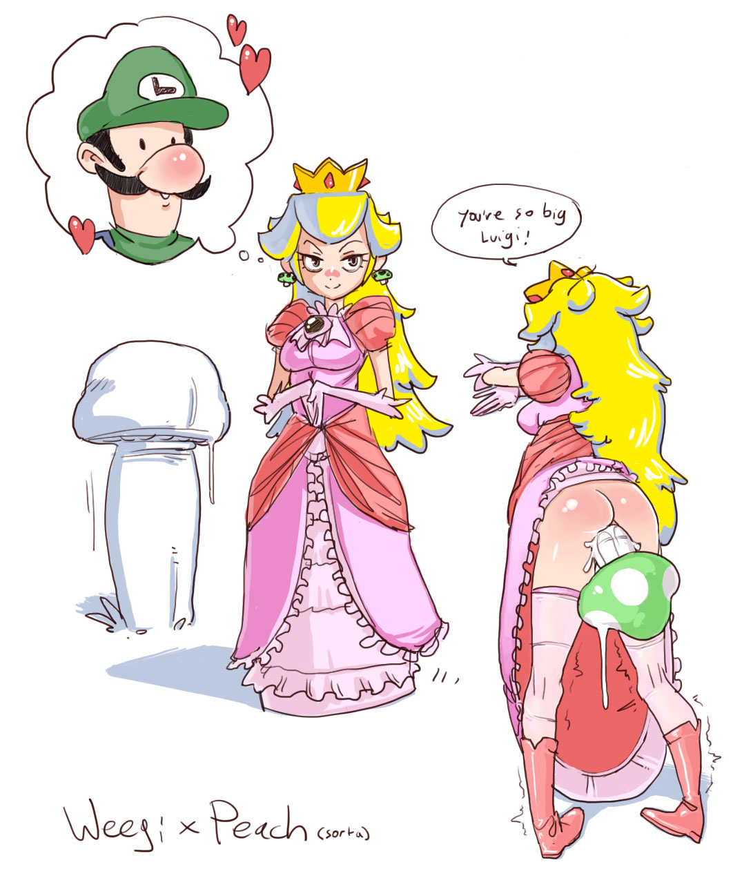 porntime, luigi, princess peach, mario (series), nintendo, super mario bros. 1, highres, tagme, netorare, what