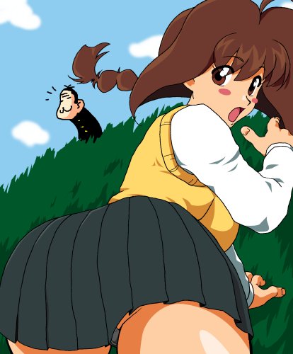 nanohana jiyuu, ozaru (jubei-chan), jubei-chan, lowres, ass, back, brown hair, school uniform