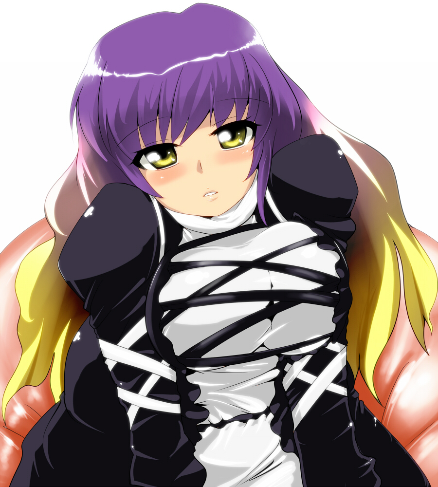 hyudora, hijiri byakuren, touhou, bad id, bad pixiv id, 1girl, female focus, gradient hair, long hair, multicolored hair, solo, white background, yellow eyes