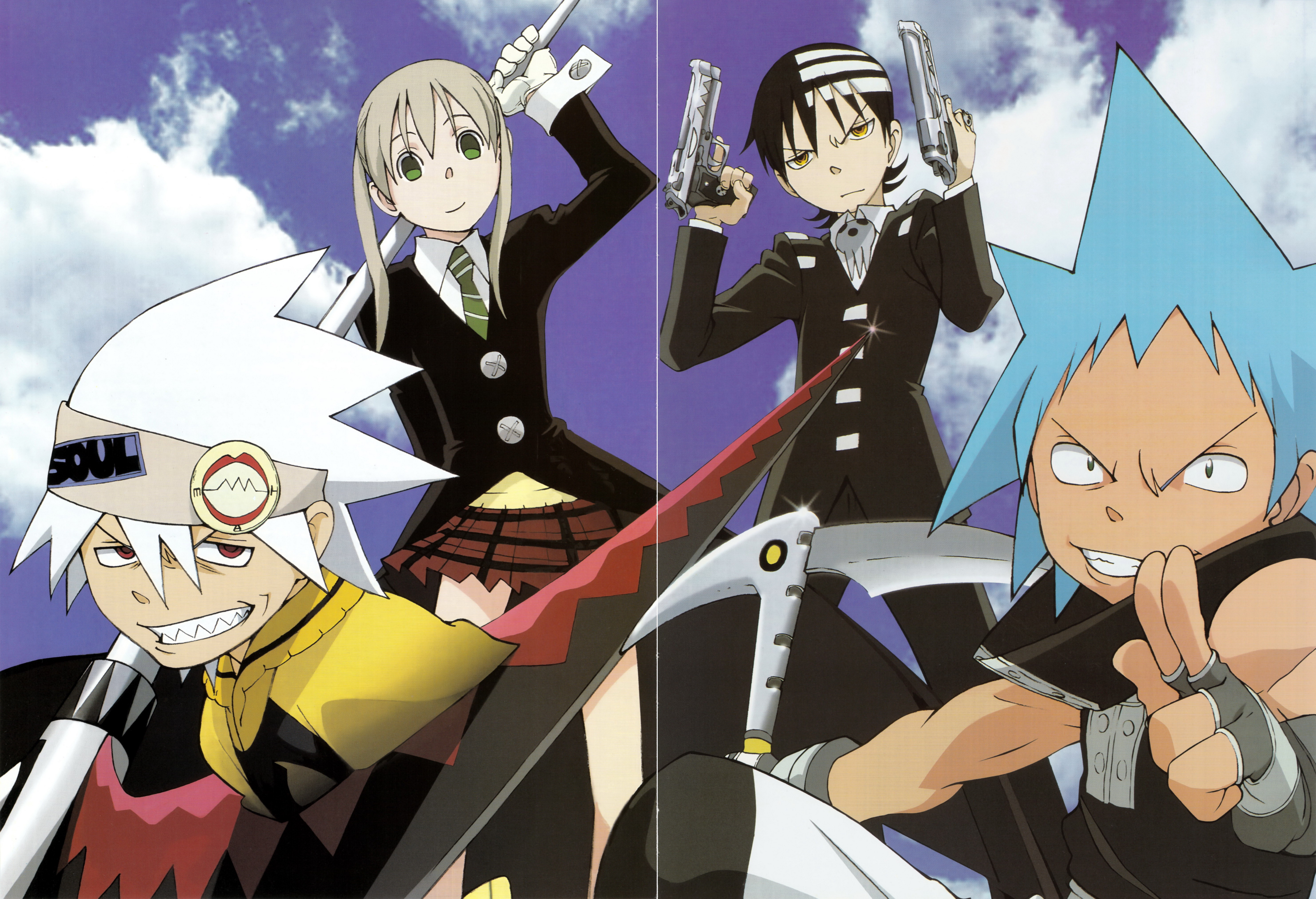 black star, death the kid, maka albarn, soul evans, soul eater, absurdres, highres, 00s