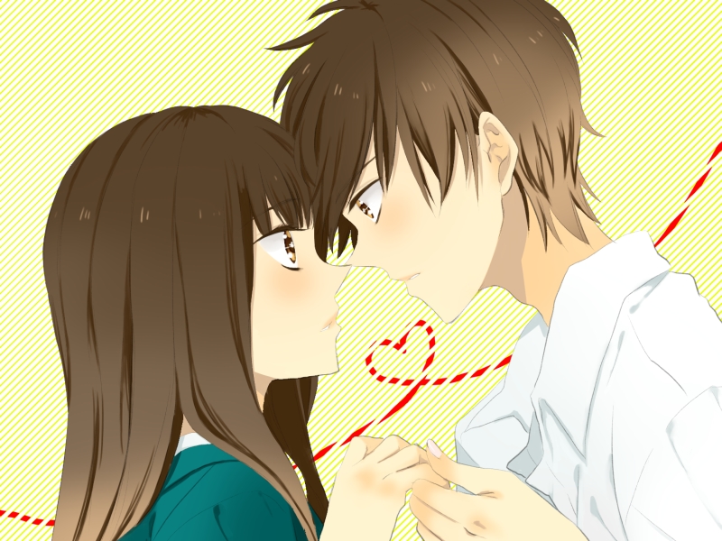 kazura sakura, kazehaya shouta, kuronuma sawako, kimi ni todoke, bad id, bad pixiv id, 00s, 1boy, 1girl, black hair, couple, eye contact, hetero, looking at another