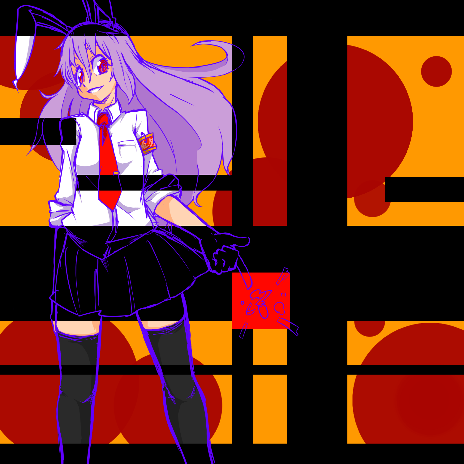 haiiro gundan, reisen udongein inaba, touhou, bad id, bad pixiv id, highres, 1girl, animal ears, female focus, long hair, necktie, purple hair, rabbit ears, red eyes, red necktie, skirt, solo, thighhighs