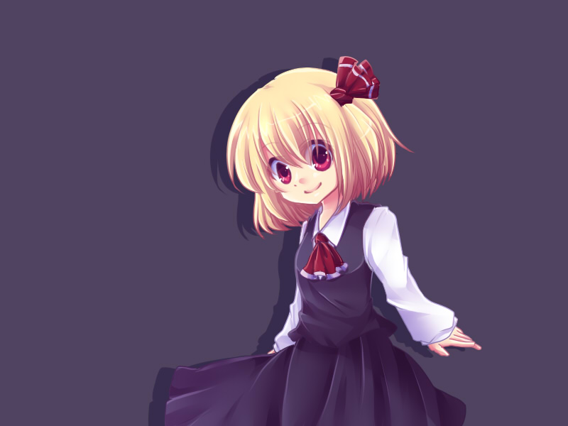 kurosu, kurosu rino, rumia, embodiment of scarlet devil, touhou, 1girl, blonde hair, female focus, hair ribbon, red eyes, ribbon, short hair, smile, solo