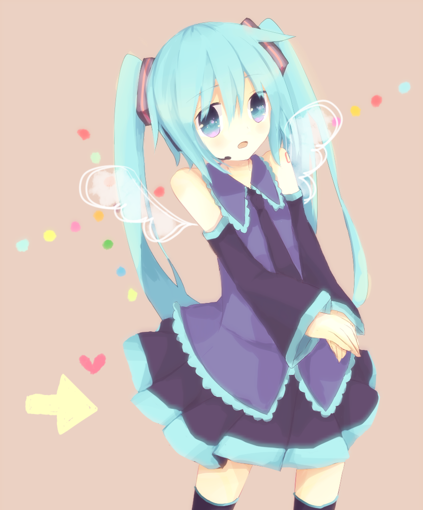 senracemay, hatsune miku, vocaloid, bad id, bad pixiv id, 1girl, aqua eyes, aqua hair, detached sleeves, female focus, headphones, headset, long hair, necktie, skirt, solo, thighhighs, twintails, zettai ryouiki