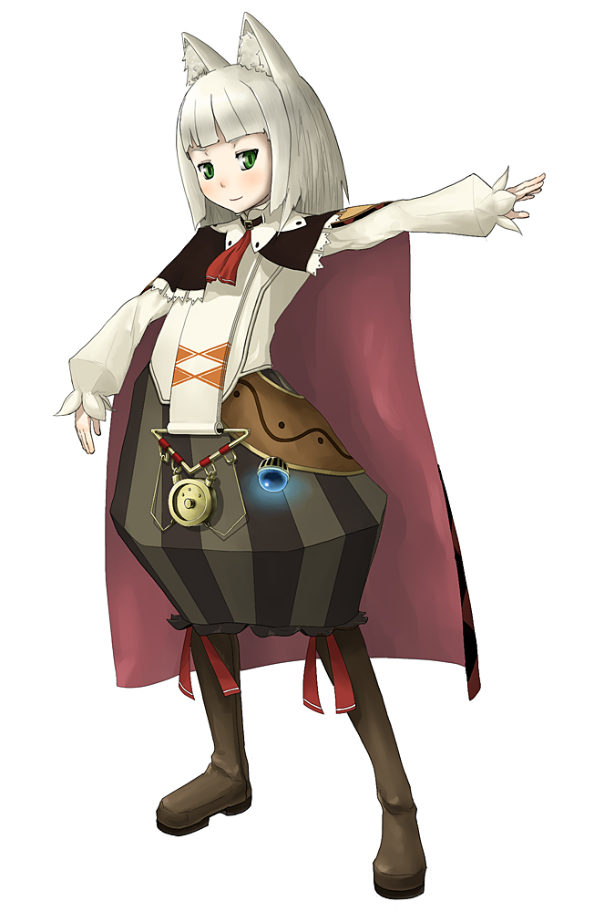 kokage (prisoner-67), ikurakun (7th dragon), mage (7th dragon), 7th dragon, 7th dragon (series), bad id, bad pixiv id, 1girl, animal ears, blush, cape, female focus, green eyes, smile, solo, white hair