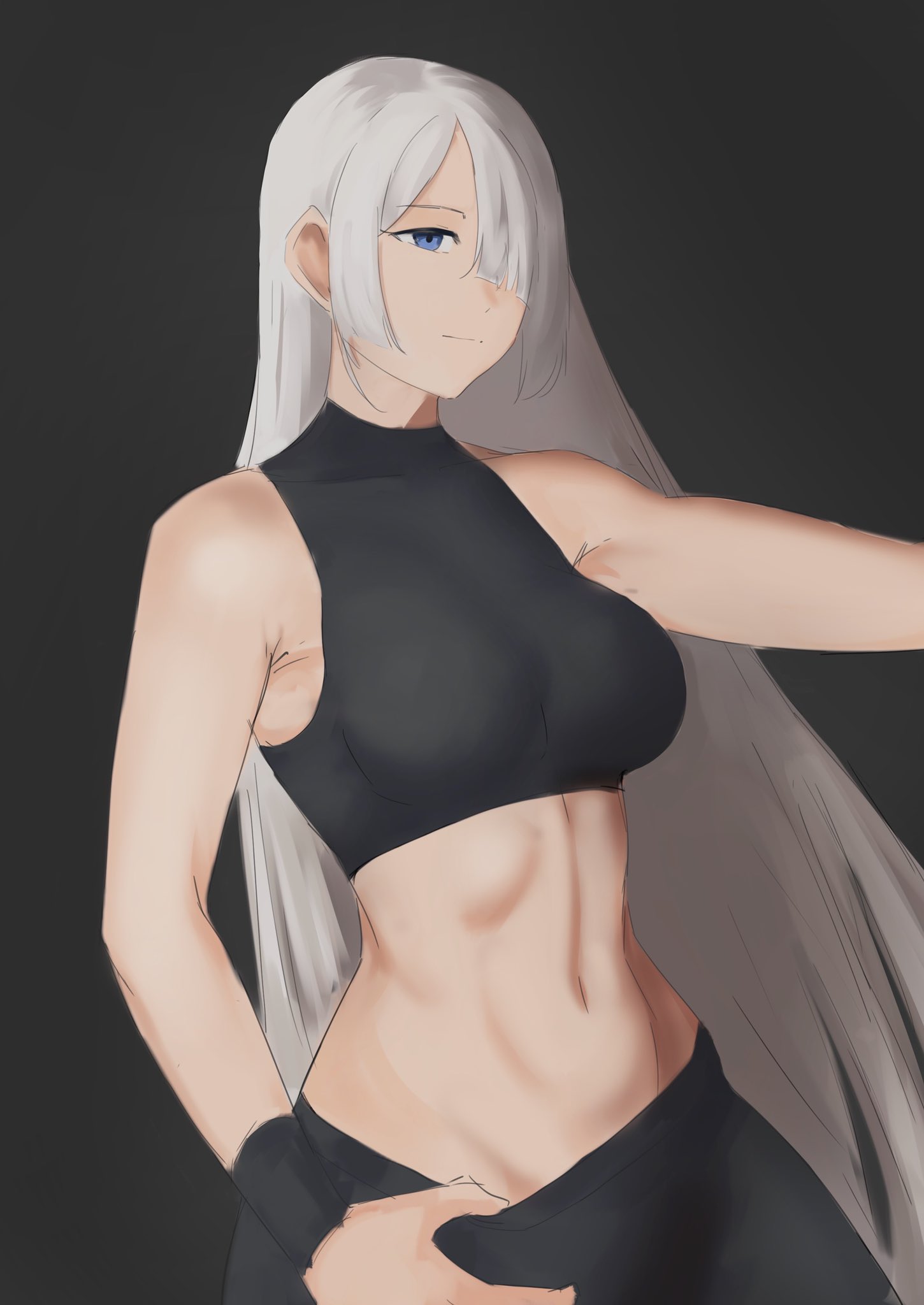 chika 232, ak-15 (girls' frontline), girls' frontline, highres, tagme, 1girl, breasts, clothes pull, medium breasts, pants, pants pull, simple background