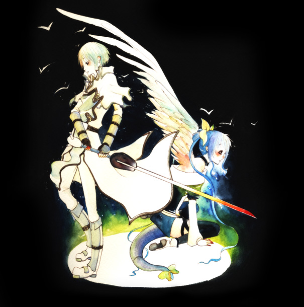dizzy (guilty gear), ky kiske, arc system works, guilty gear, belt, blonde hair, blue hair, ribbon, tail, wings