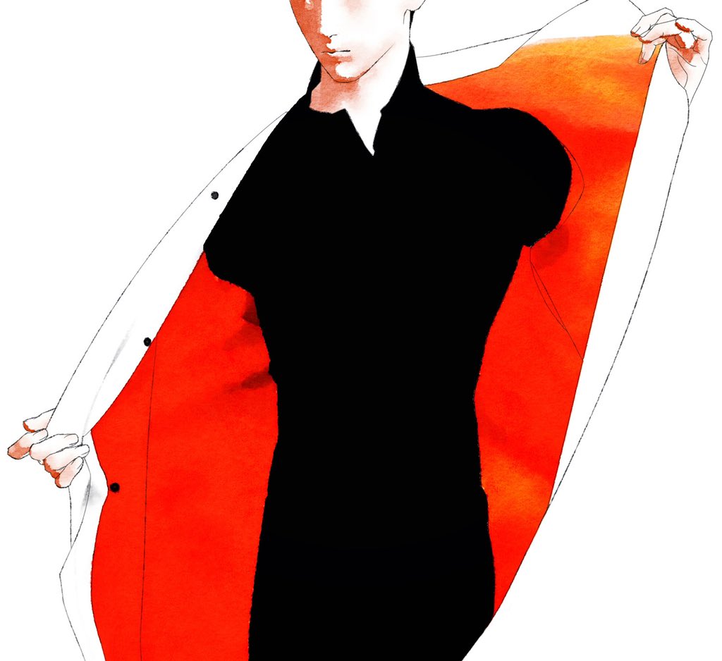 kim dokja, omniscient reader's viewpoint, commentary, english commentary, 1boy, black pants, black shirt, blending, coat, cowboy shot, eyes out of frame, head out of frame, male focus, open clothes, open coat, outstretched arms, pants, shirt, solo, stretching, tix 0314, white coat