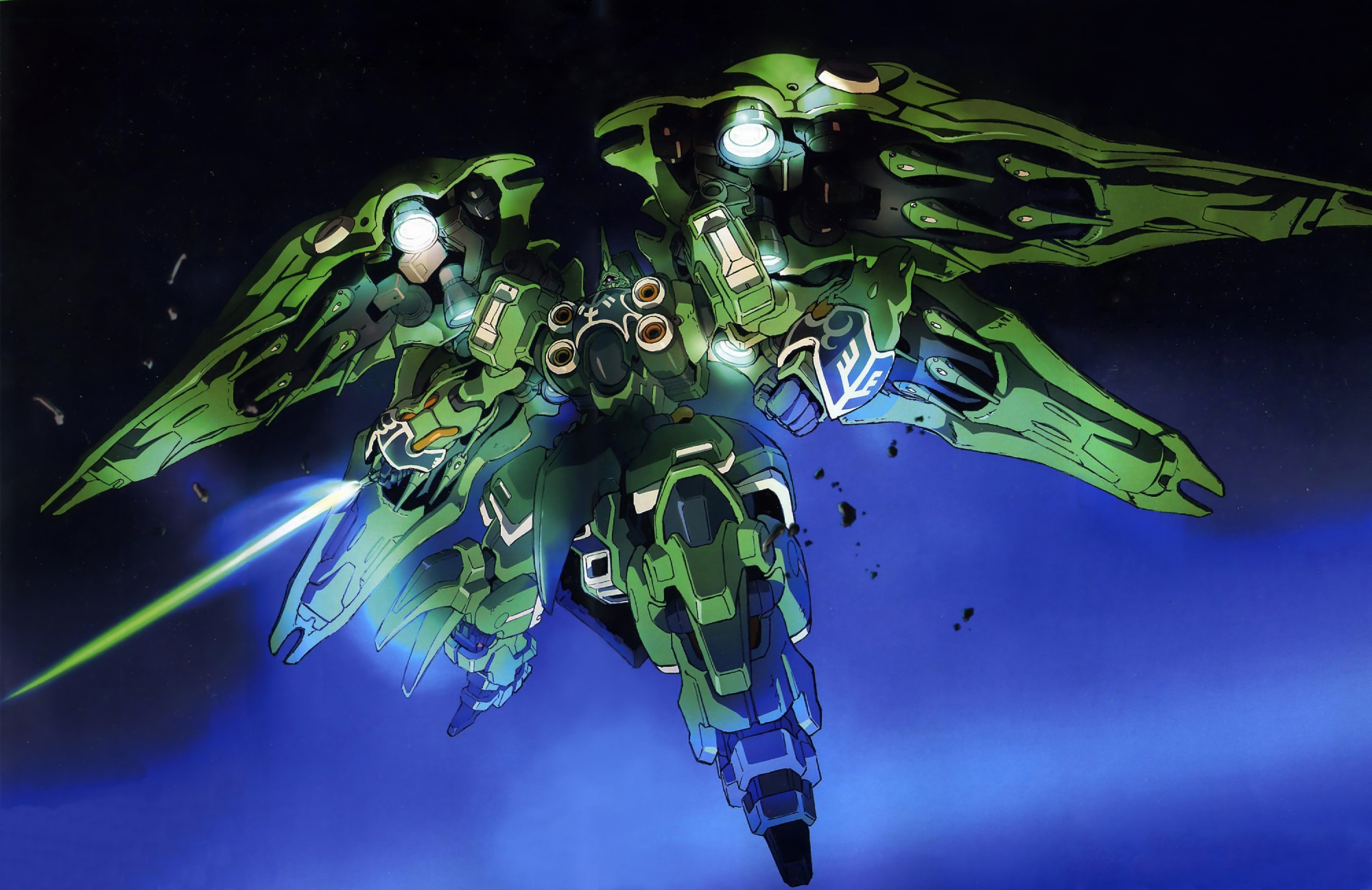 kshatriya, gundam, gundam unicorn, highres, energy sword, mecha, robot, space, sword, weapon